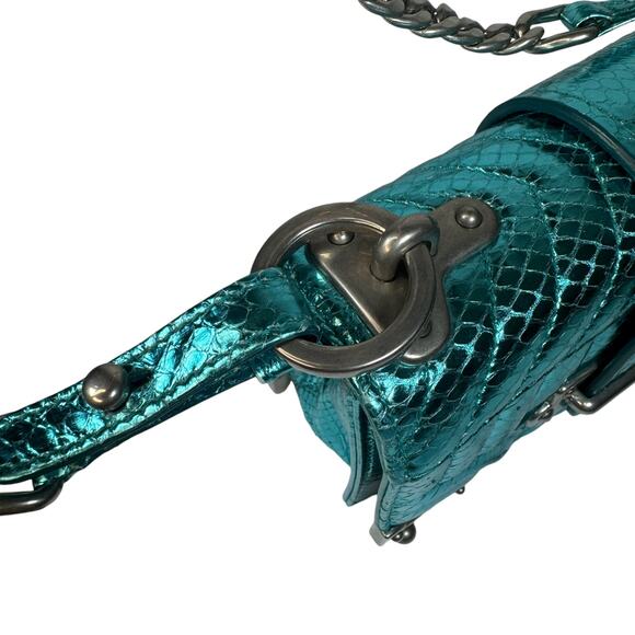 Prada Metallic Snakeskin Bag Cahier Shoulder/Crossbody Ayers Impunture Aqua SHW - Picture 12 of 16
